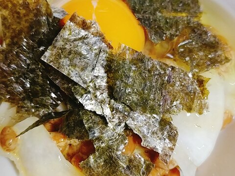 大根の甘酢漬け　卵　海苔　納豆ご飯